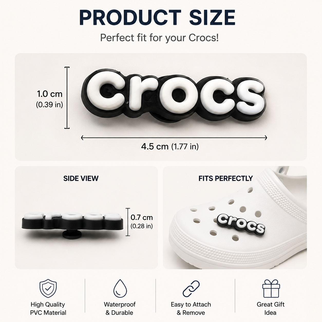 Crocs Logo Shoe Charm. Black & White