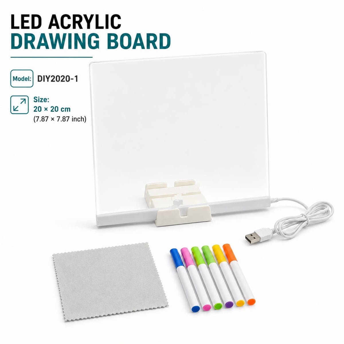 Acrylic LED Writing & Drawing Board โ 20ร20 cm