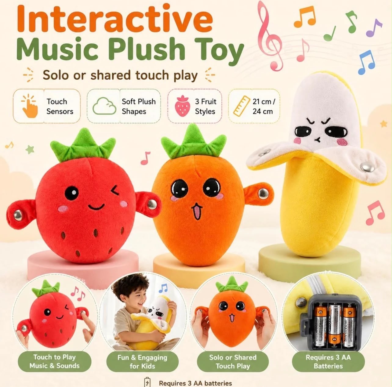 Interactive Music Push Plush Toy – Touch & Play