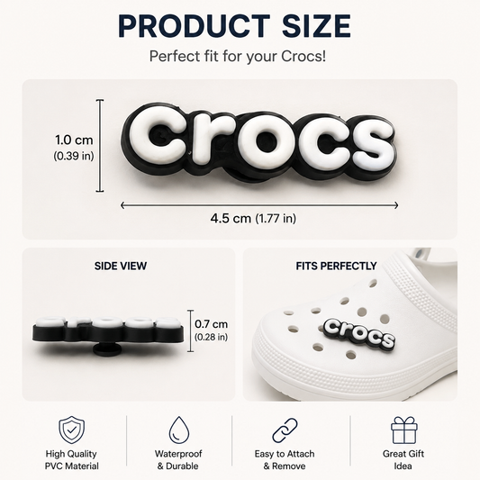 Crocs Logo Shoe Charm. Black & White
