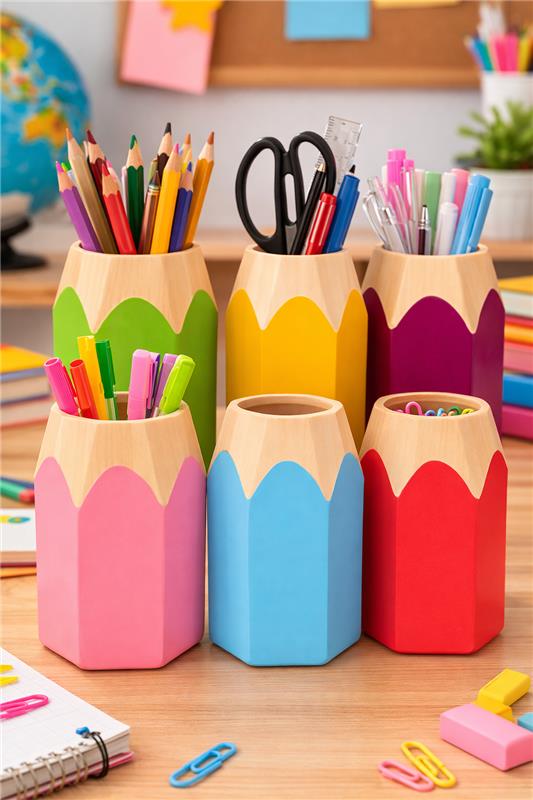 Colored Pencil-Shaped Desktop Storage Boxes